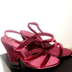 Deep Red Velvet Chanel Sandals